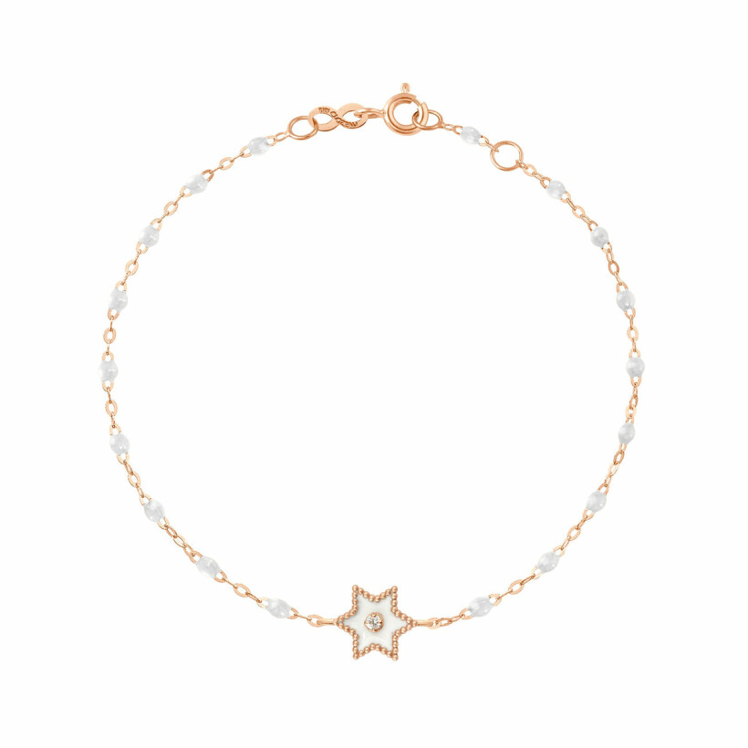 Bracelet Gigi Clozeau Etoile Star en or rose, résine blanche et diamant, 17cm