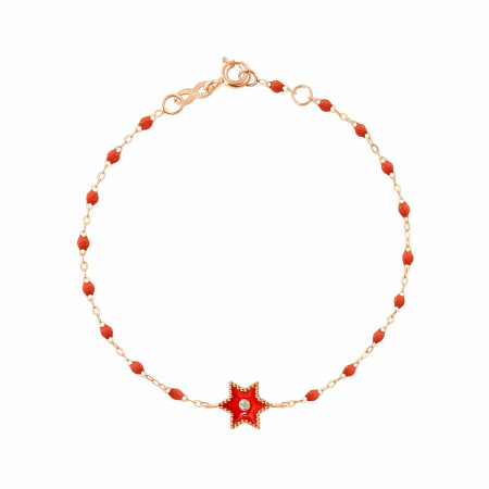 Bracelet Gigi Clozeau Etoile Star en or rose, résine corail et diamant, 17cm