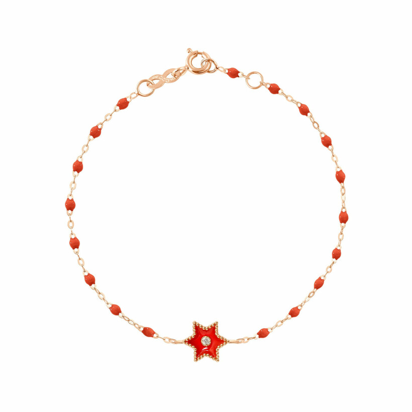 Bracelet Gigi Clozeau Etoile Star en or rose, résine corail et diamant, 17cm