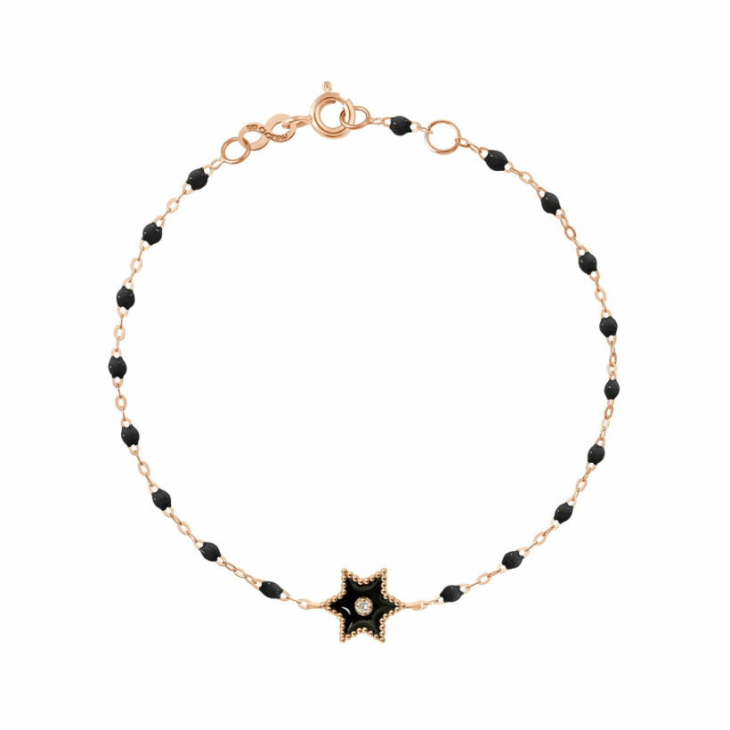 Bracelet Gigi Clozeau Etoile Star en or rose, résine noir et diamant, 17cm