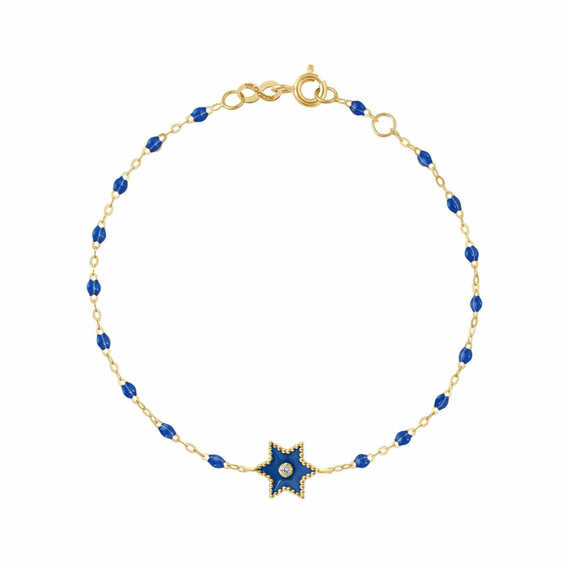 Bracelet Gigi Clozeau Etoile Star en or jaune, résine bleu prusse et diamant, 17cm