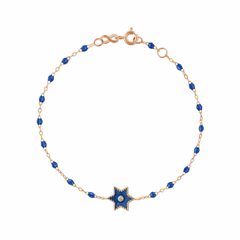 Bracelet Gigi Clozeau Etoile Star en or rose, résine bleu prusse et diamant, 17cm