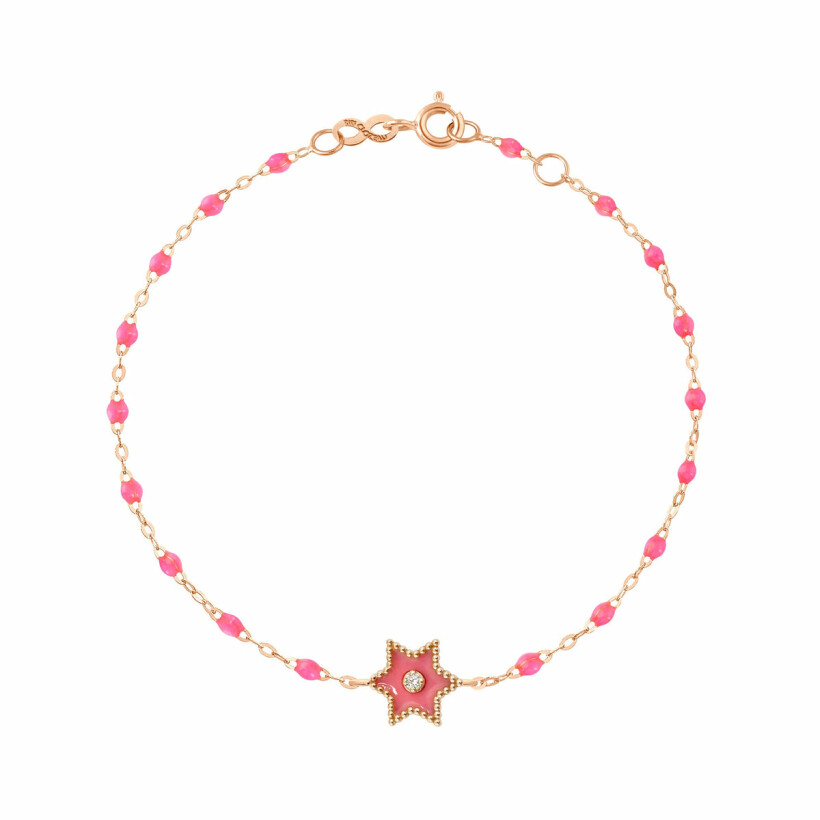 Bracelet Gigi Clozeau Etoile Star en or rose, résine rose fluo et diamant, 17cm