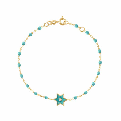 Bracelet Gigi Clozeau Etoile Star en or jaune, résine turquoise vert et diamant, 17cm