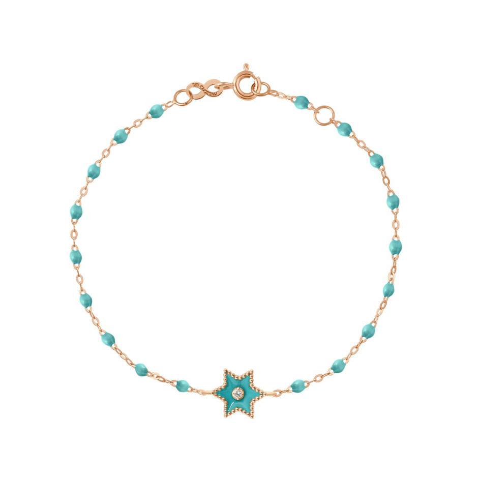 Bracelet Gigi Clozeau Etoile Star en or rose, résine turquoise vert et diamant, 17cm