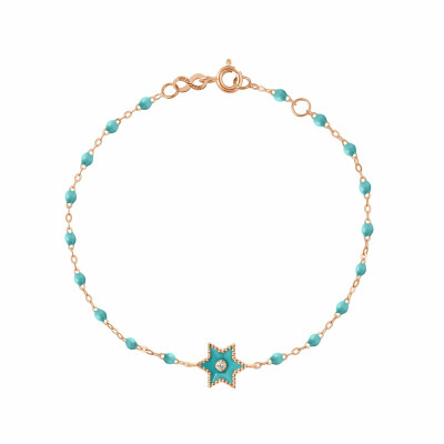 Bracelet Gigi Clozeau Etoile Star en or rose, résine turquoise vert et diamant, 17cm