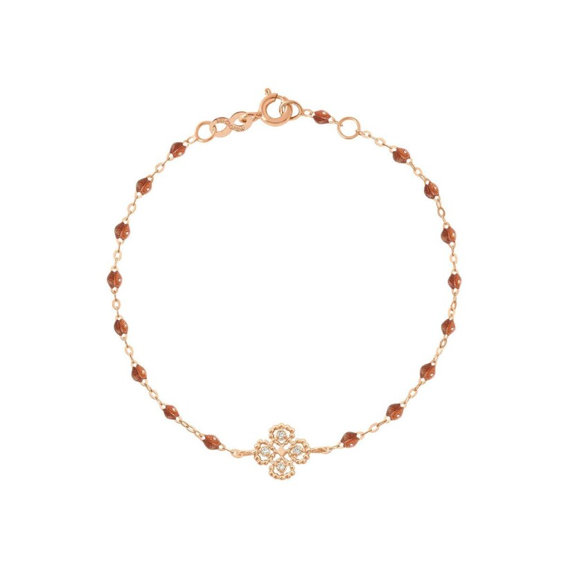 Gigi Clozeau Lucky Trèfle bracelet, rose gold, tawny resin and diamonds, size 17cm
