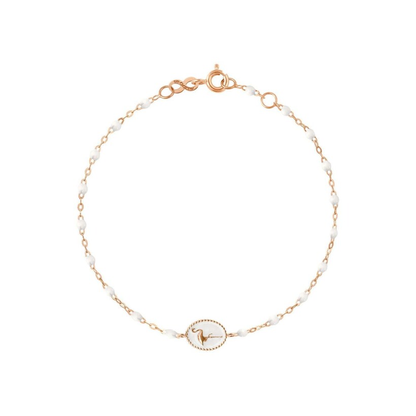 Bracelet Gigi Clozeau Flamant en or rose et résine blanche, taille 17cm