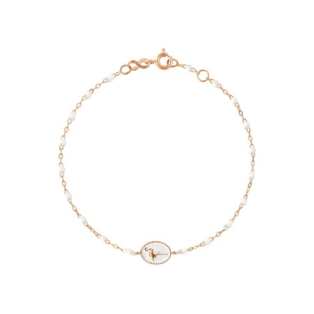 Bracelet Gigi Clozeau Flamant en or rose et résine blanche, taille 17cm