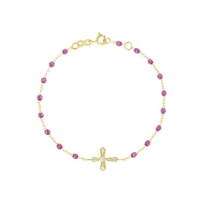 Bracelet Gigi Clozeau Croix Vintage en or jaune, résine galaxy et diamants, taille 17cm