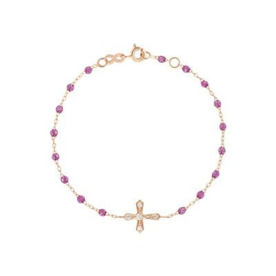 Bracelet Gigi Clozeau Croix Vintage en or rose, résine galaxy et diamants, taille 17cm