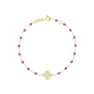 Bracelet Gigi Clozeau Lucky Trèfle en or jaune, résine galaxy et diamants, taille 17cm
