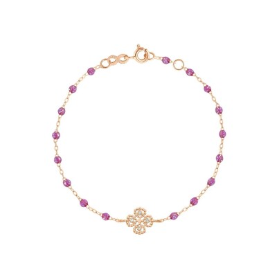 Bracelet Gigi Clozeau Lucky Trèfle en or rose, diamants et résine galaxy, taille 17cm