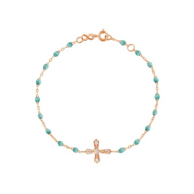 Bracelet Gigi Clozeau Croix Vintage en or rose, résine glacier et diamants, taille 17cm