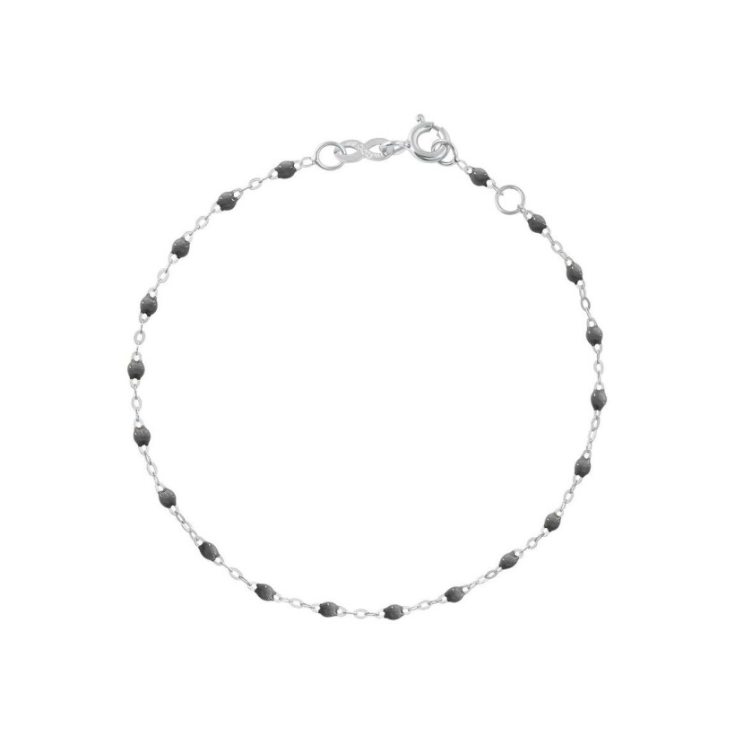 Bracelet Gigi Clozeau Classique en or blanc et résine gris foncé, 15cm