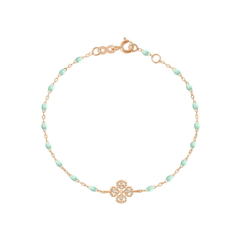 Bracelet Gigi Clozeau Lucky Trèfle en or rose, résine jade et diamants, taille 17cm