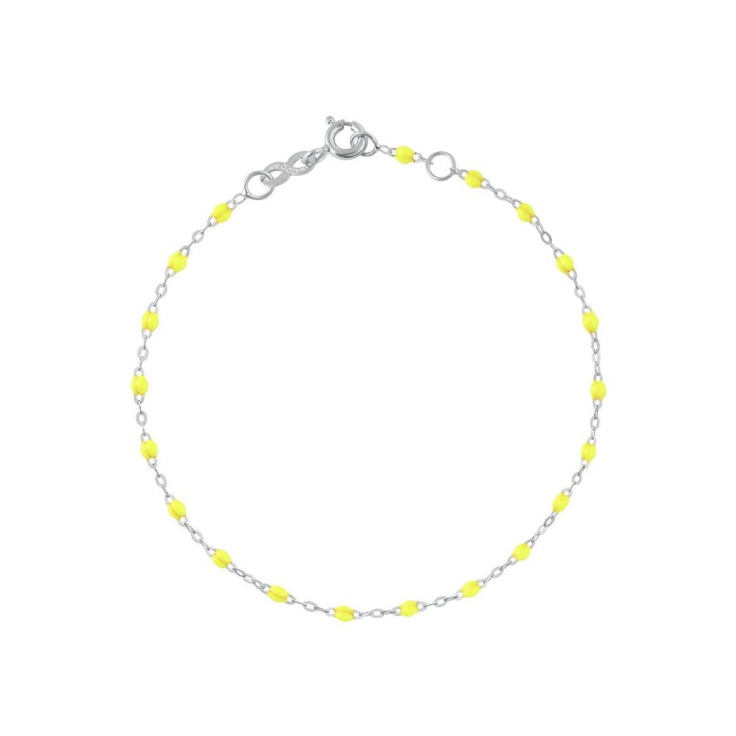 Bracelet Gigi Clozeau Classique en or blanc et résine jaune fluo, 18cm