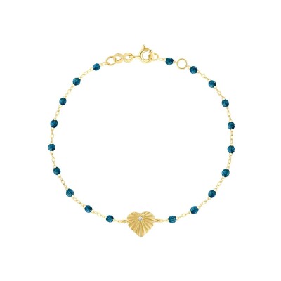 Bracelet Gigi Clozeau Coeur Lumière en or jaune, résine jungle et diamant, 17cm