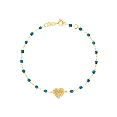 Bracelet Gigi Clozeau Cœur Lumière en or jaune, résine jungle et diamant, 17cm