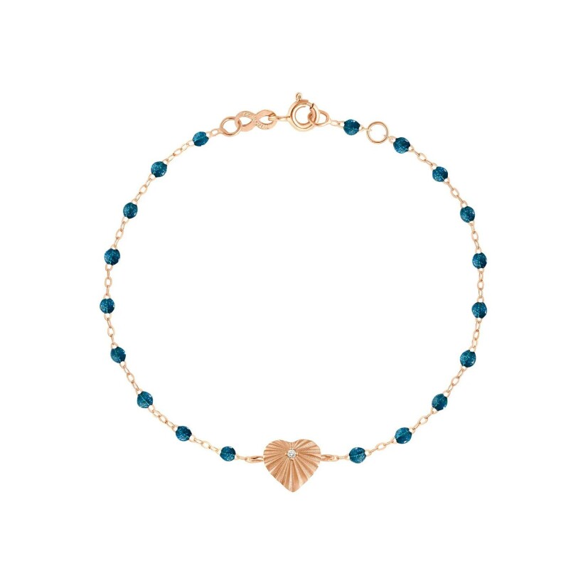 Bracelet Gigi Clozeau Cœur Lumière en or rose, résine jungle et diamant, 17cm