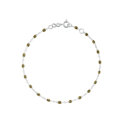 Bracelet Gigi Clozeau Classique en or blanc et résine kaki, 17cm