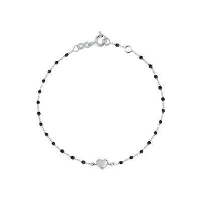 Gigi Clozeau Lucky Cœur bracelet, white gold, black resin, size 17cm