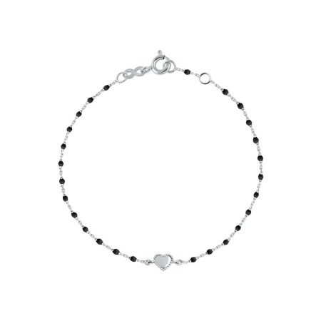 Bracelet Gigi Clozeau Lucky CÅ“ur en or blanc et résine noir, taille 17cm