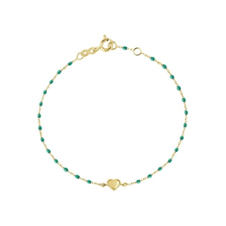 Bracelet Gigi Clozeau Lucky CÅ“ur en or jaune et résine vert émeraude, taille 17cm