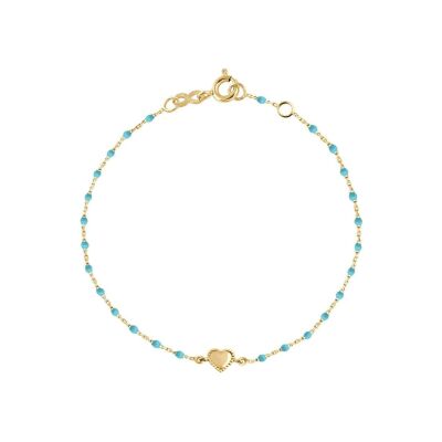 Bracelet Gigi Clozeau Lucky Cœur en or jaune et résine turquoise bleu, taille 17cm