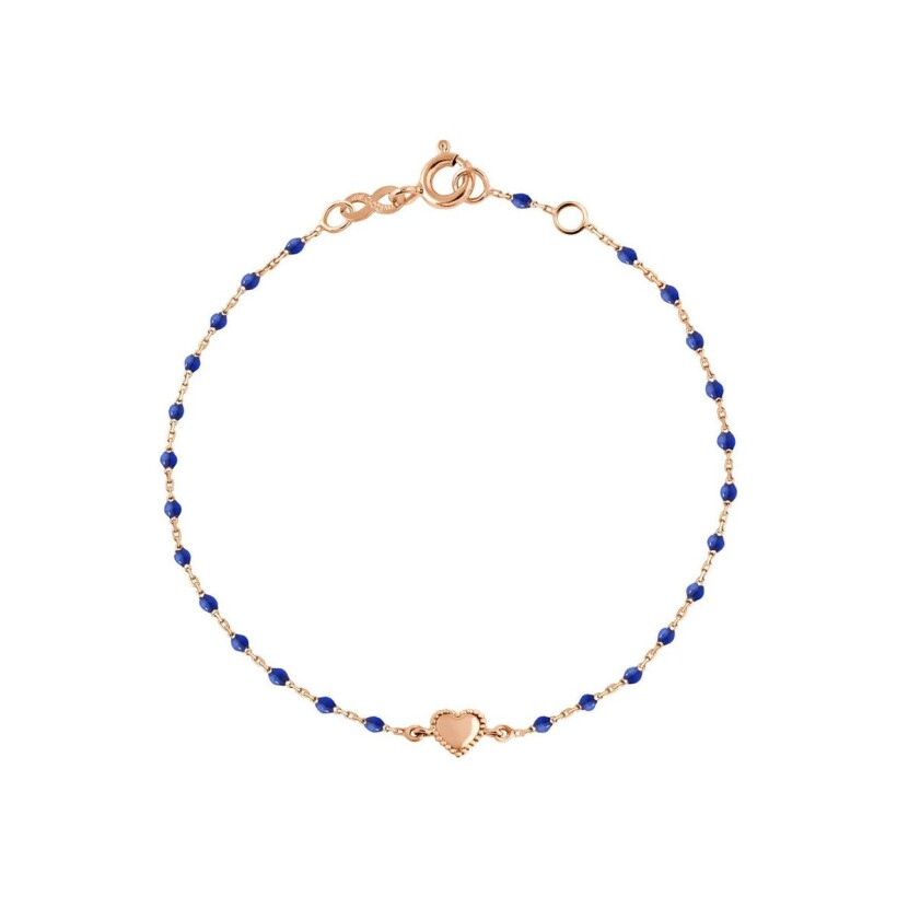 Bracelet Gigi Clozeau Lucky CÅ“ur en or rose et résine bleu prusse, taille 17cm