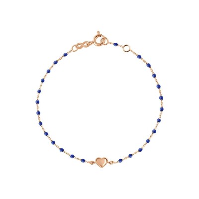Bracelet Gigi Clozeau Lucky Cœur en or rose et résine bleu prusse, taille 17cm