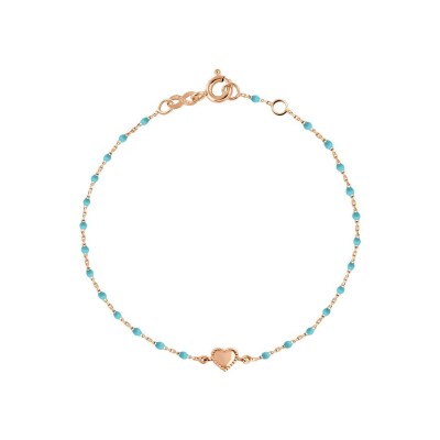 Bracelet Gigi Clozeau Lucky Cœur en or rose et résine turquoise bleu, taille 17cm