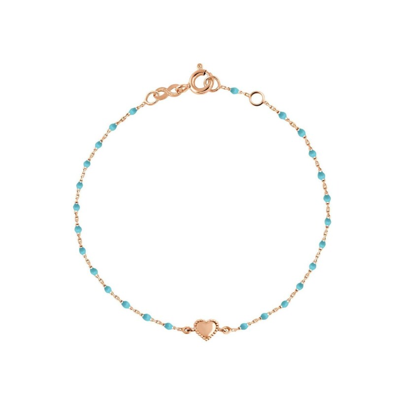 Bracelet Gigi Clozeau Lucky CÅ“ur en or rose et résine turquoise bleu, taille 17cm