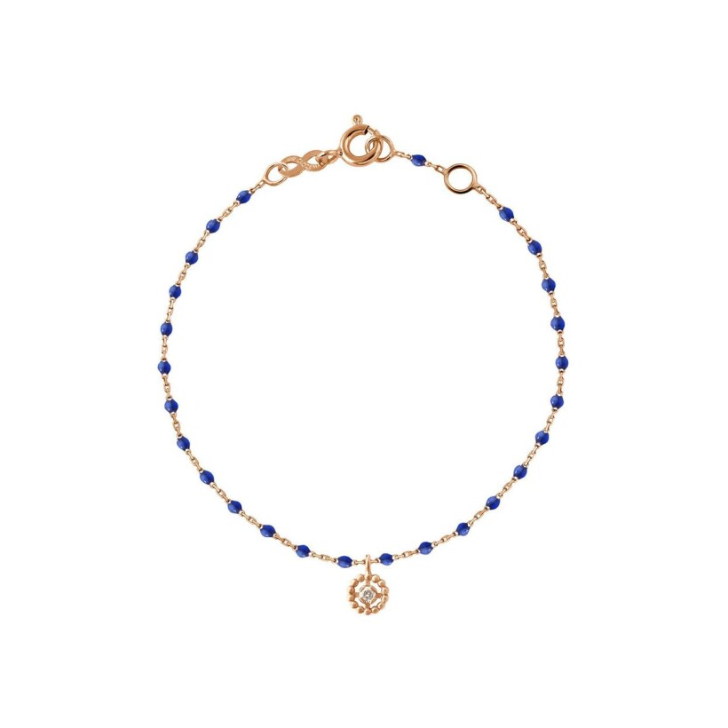 Bracelet Gigi Clozeau Lucky Puce en or rose, résine bleu prusse et diamants, taille 17cm