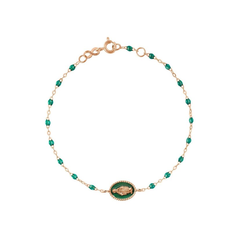 Bracelet Gigi Clozeau Madone en or rose et résine vert émeraude, taille 17cm
