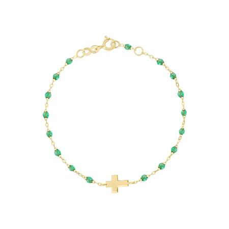 Bracelet Gigi Clozeau Croix en or jaune et résine menthe, taille 17cm