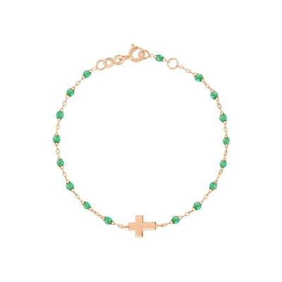 Bracelet Gigi Clozeau Croix en or rose et résine menthe, taille 17cm