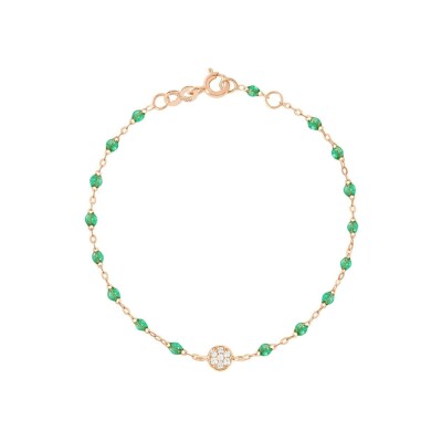 Bracelet Gigi Clozeau Puce en or rose, résine menthe et diamants, taille 17cm