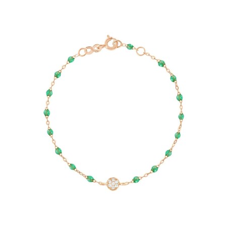 Bracelet Gigi Clozeau Puce en or rose, résine menthe et diamants, taille 17cm