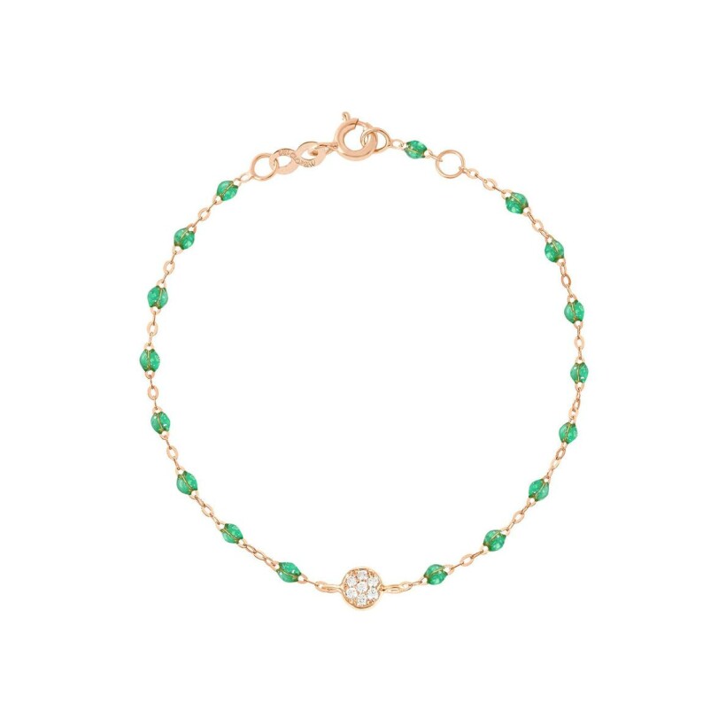 Bracelet Gigi Clozeau Puce en or rose, résine menthe et diamants, taille 17cm