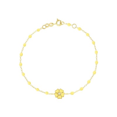 Bracelet Gigi Clozeau Fleur en or jaune, résine mimosa et diamant, taille 17cm