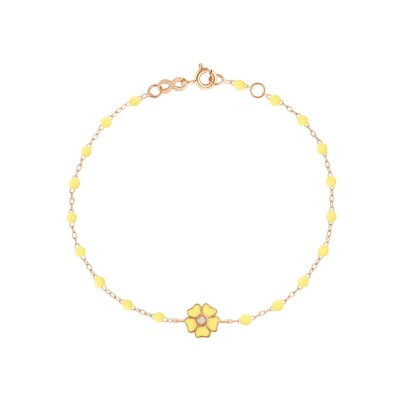 Bracelet Gigi Clozeau Fleur en or rose, diamant et résine mimosa, taille 17cm