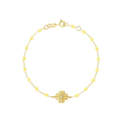 Bracelet Gigi Clozeau Trèfle Lumière en or jaune, résine mimosa et diamant, 17cm
