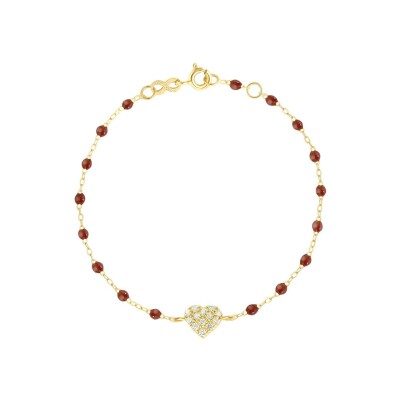 Bracelet Gigi Clozeau In Love en or jaune, résine moka et diamants, taille 17cm