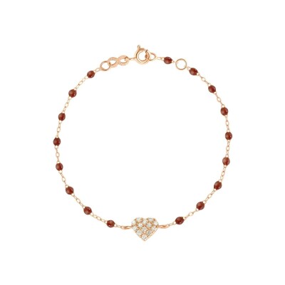 Bracelet Gigi Clozeau In Love en or rose, résine moka et diamants, taille 17cm