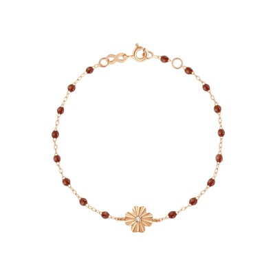 Bracelet Gigi Clozeau Trèfle Lumière en or rose, résine moka et diamant, 17cm