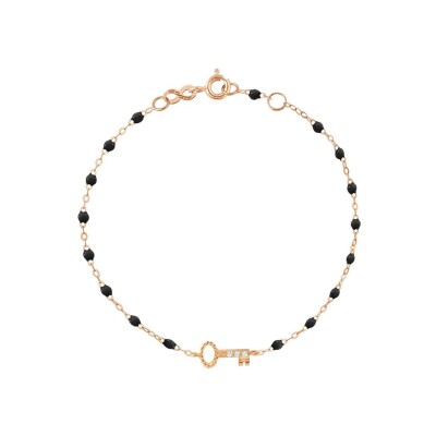 Bracelet Gigi Clozeau Clé en or rose, résine noir et diamants, taille 17cm