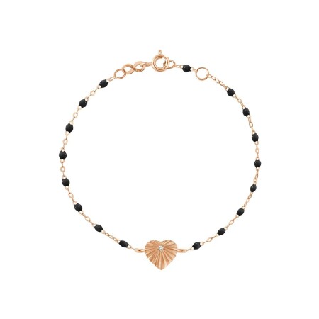 Bracelet Gigi Clozeau Cœur Lumière en or rose, résine noire et diamant, 17cm