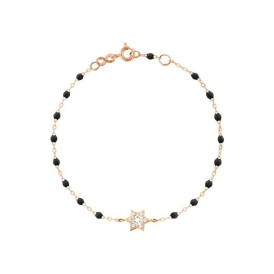 Bracelet Gigi Clozeau Etoile de David en or rose, résine noir et diamants, taille 17cm
