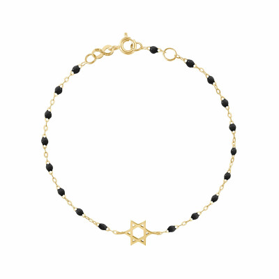 Bracelet Gigi Clozeau Etoile de David en or jaune et résine noire, 17cm